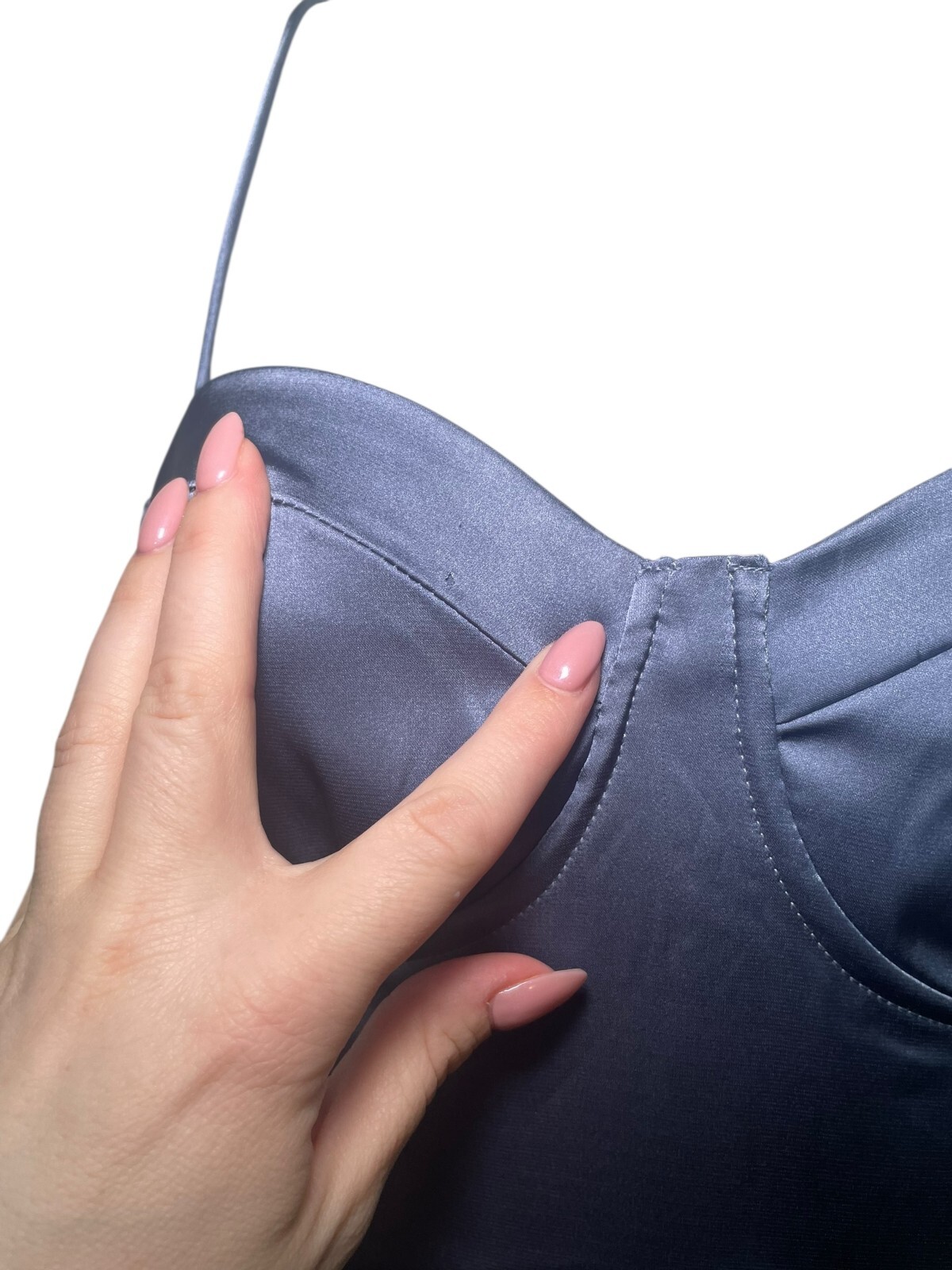 ASTR The Label Blue Satin Midi Slip Dress Size Small Adjustable Straps Slit