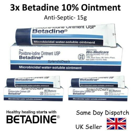 3 x Betadine Povidone-Iodine 10% First Aid Antiseptic Ointment Wound Burn - 15g