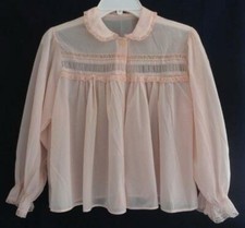 Vintage Blue Swan Nylon Lace Bed Jacket Chiffon Ruffle Trim Pink M