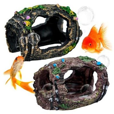 2 PCS Broken Barrel Aquarium Decorations, Caves Hide Hut Fish Tank Ornaments,