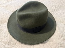 Vintage Wide Brim 100 Wool Olive Green Felt Hat Sz L Felt Style Outer Shell EUC