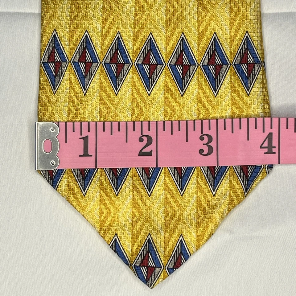 VTG Parisian Signature Men Tie Silk Made USA Yellow Blue Red Geometric  - Image 4 of 4