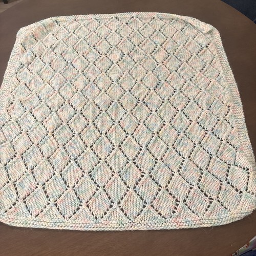 Handmade Knit Baby Blanket Diamond Lattice Pattern Pastel