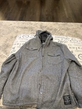 Ecko UNLTD. Button Up Hoodie Jacket Sherpa Lined Charcoal Gray Sz XXL Skater Y2K