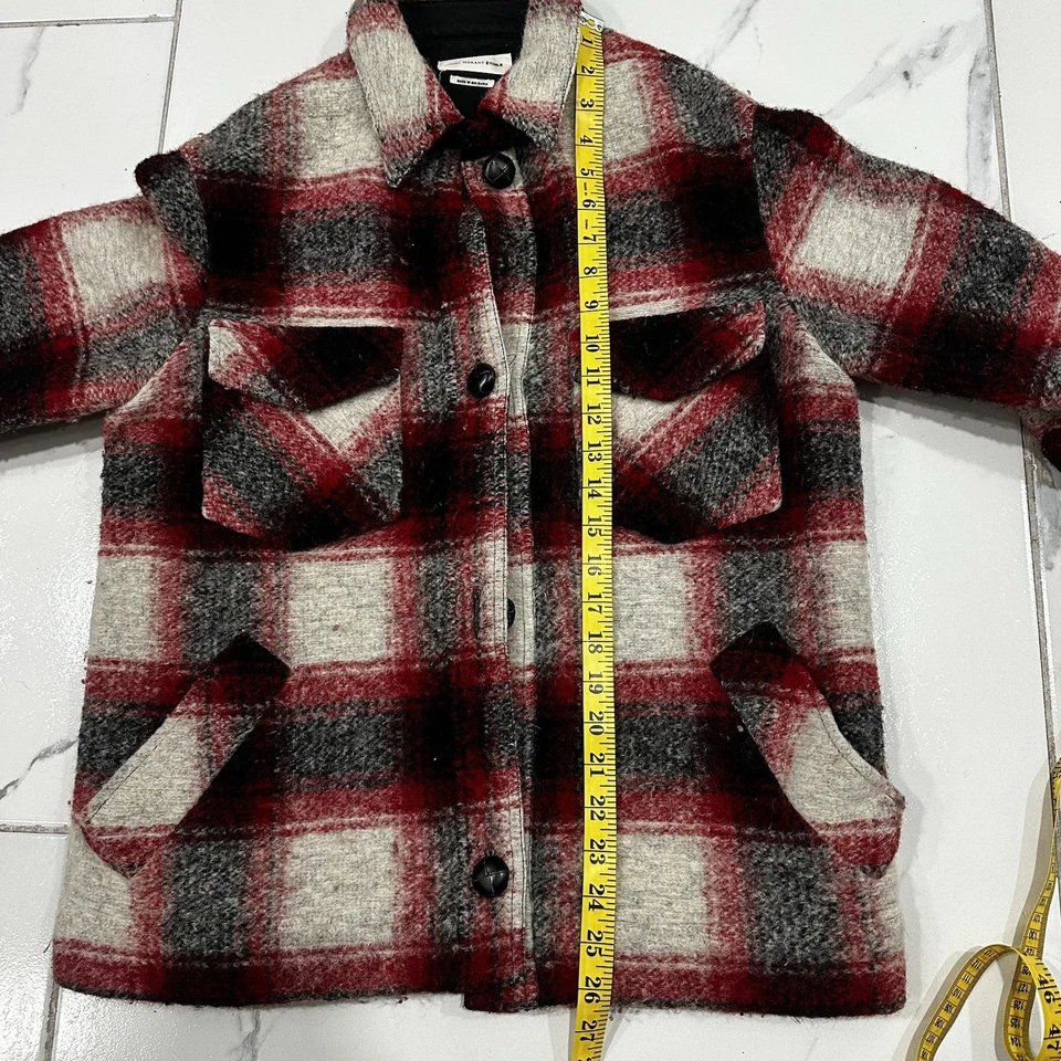 Isabel Marant Coat Plaid Red Shacket Button Up Wool Women’s Oversized M/L Sz 36 - Image 3 of 4