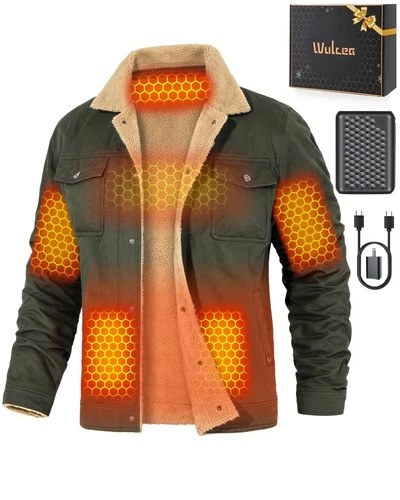Wulcea Graphene Heated Jacket Men Large Army Green 12V 18400mAh Heated Coat - product listing photo