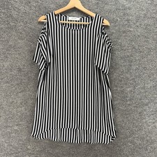Jones Studio Dress Women M Black Striped Shift Short Cold Shoulder Casual