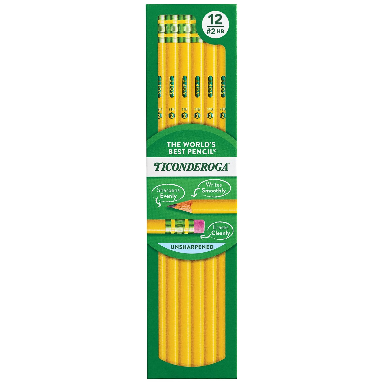 Ticonderoga Wood-Cased Pencils, Unsharpened, #2 1 Count (Pack of 1), Yellow 