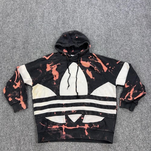 Adidas Hoodie Mens Medium Black Bleach Dye Pullover Sweatshirt Trefoil FM9908