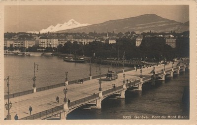 Geneva Switzerland Pont du Mont Blanc Bridge Streetcar Tram View  Postcard11379