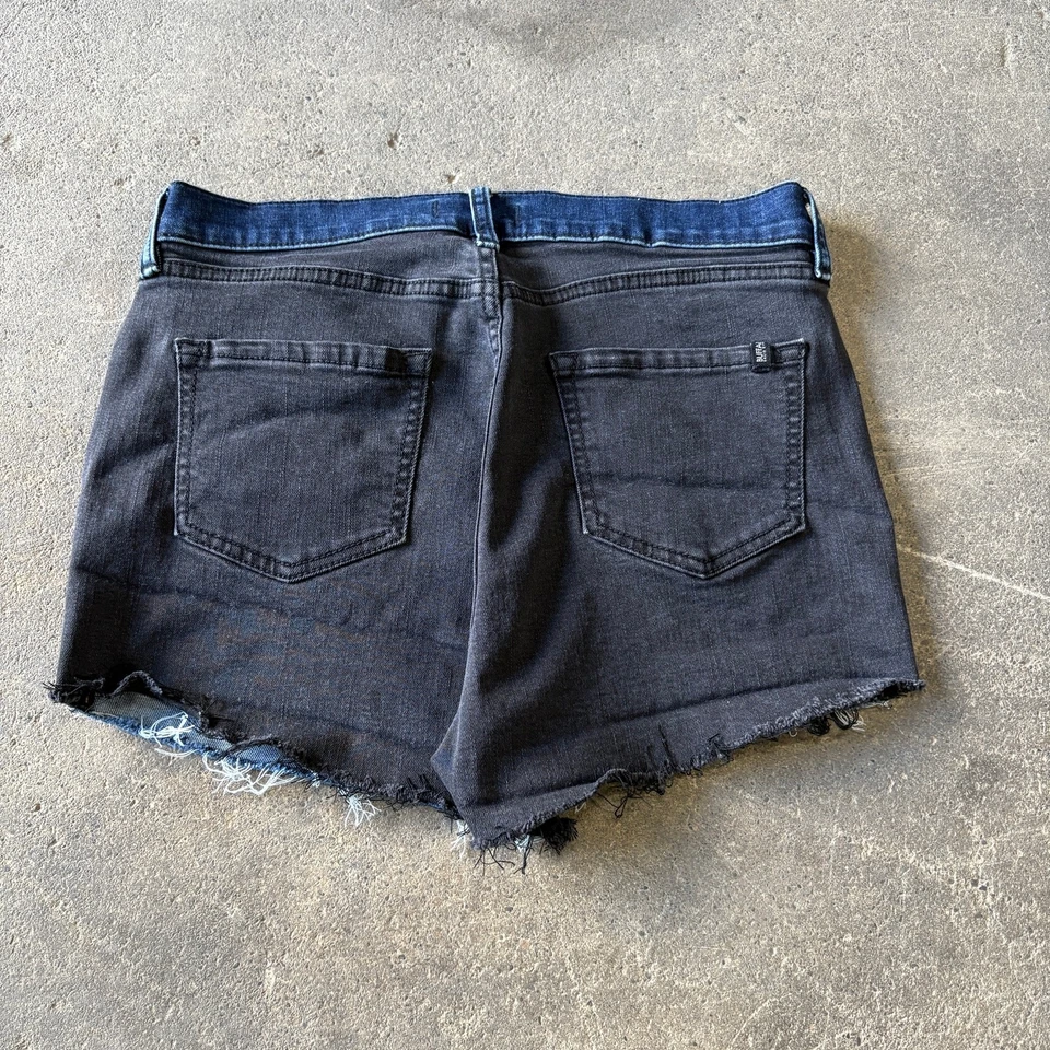Cut Off Denim Jean Shorts Size 30 Blue Black High Waist Buffalo Stretch 2" - Image 4 of 4