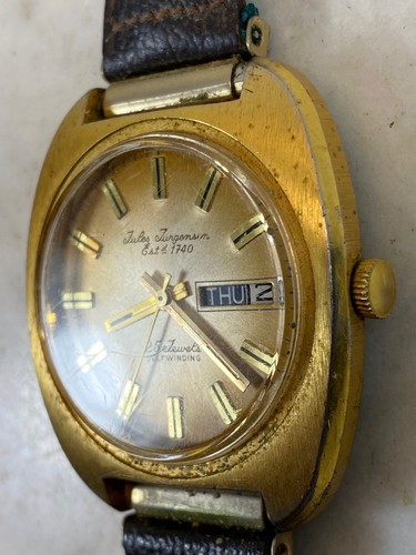 Vintage JULES JURGENSEN 1740 Automatic Watch. Day Date 25 Jewels Gold Tone - Picture 3 of 18