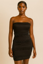 Ark & Co Bodycon Beaded Night Dress Strapless Scrunched Back Prom Clubbing NG22