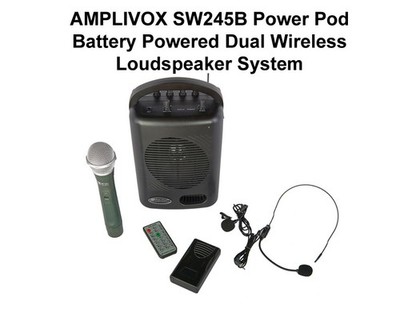 AmpliVox SW245B Power Pod Dual 2 Wireless Microphone Bluetooth PA Sound System