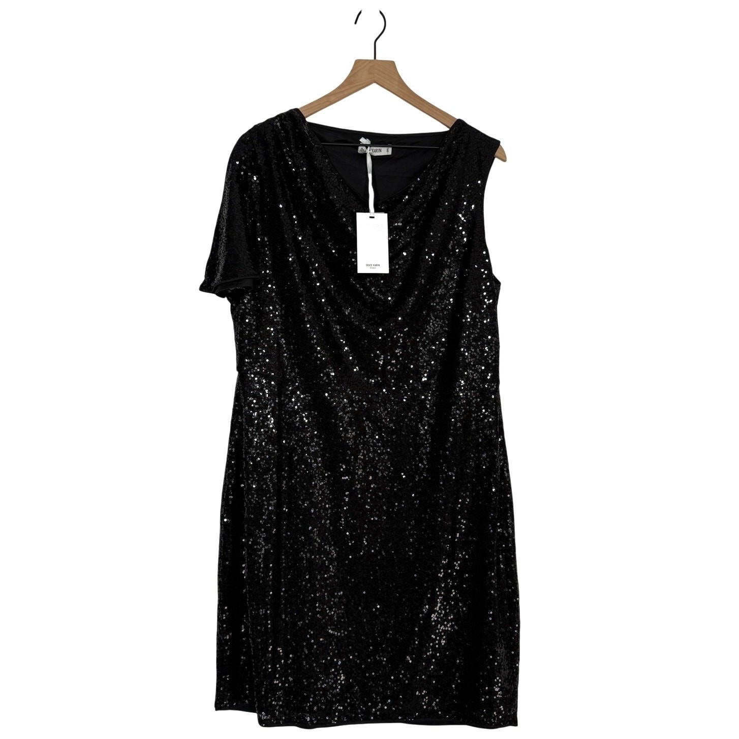 Grace Karin Sheath Dress NWT Plus Size 2XL Black Sequin One Shoulder Sparkly