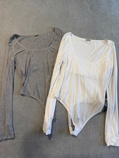 Free people intimately white and gray scoop neck thong bodysuit Women s large
