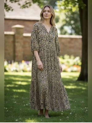 Apiece Apart Trinidad Organic Cotton Floral Tiered Maxi Dress Size L EUC Cottage