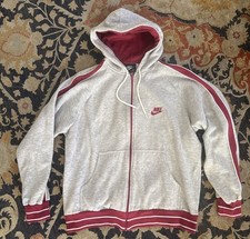 Vintage 80s Nike Blue Tag Full Zip Up Gray Red Hoodie XL Mens Track Jacket