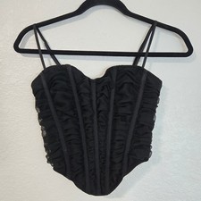 Out From Under Black Mesh Corset Bustier Top Ruched feminine goth Small