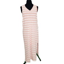 New Simply Noelle Cutout Striped Lined Pink V-neck Maxi Dress Cotton Summer L/XL