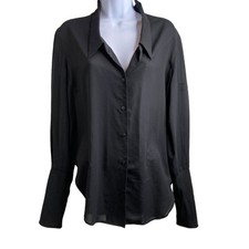 Theyskens' Theory Women's Black Button Front Blouse Size S Witchy Moto Boho