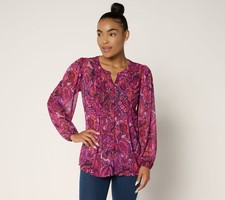 Top Knot Women's Sz XL Printed Mesh Split Neck Button Front Multi-colored
