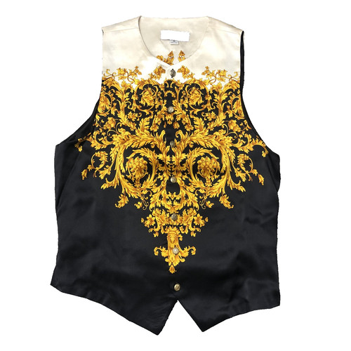 VTG Monzini Collection 100% Silk Italian Vest Gold Black Men Size M Baroque