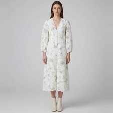 Zimmermann White Floral Embroidered Ramie Blend Maxi Dress M