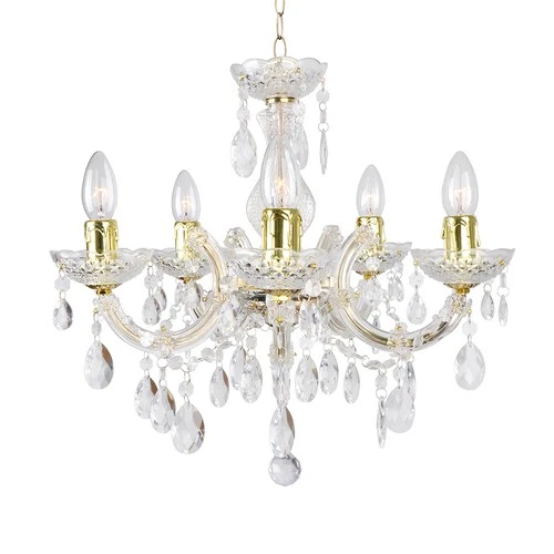 Litecraft Marie Therese Chandelier Crystal Effect Gold Ceiling E14 5 Light