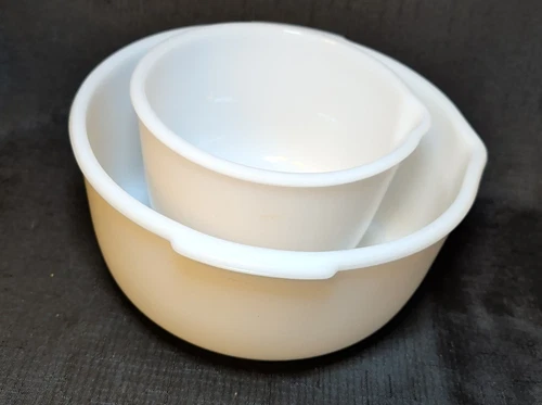 Vintage Glasbake Made For Sunbeam Mixing Bowl Set Of 2 White Milk Glass 9"&6"USA