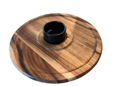 Acacia Wood 12in Chip and Dip Serving Tray With Black Ceramic Bowl