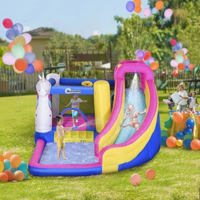 Unicorn 5-in-1 Large Inflatable Bounce House, Inflatable Water Slide for Kids