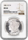 1881 CC Carson City $1 Morgan Silver Dollar NGC MS66 Gem Uncirculated Coin