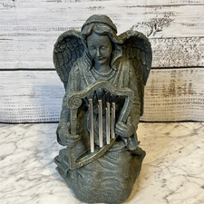 Vintage Angel Garden Statue Holding Windchime Harp Resin 12in Tall