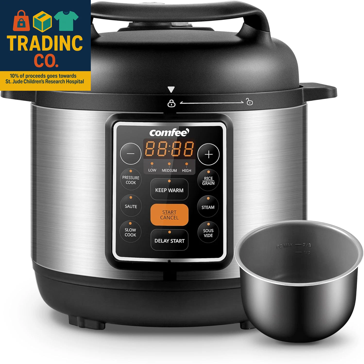 COMFEE’ 7-In-1 Small Electric Pressure Cooker, Slow Cooker, Steamer, Sauté, Sous