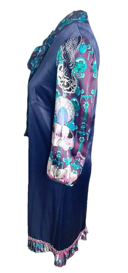 Vestido Custo Barcelona Azul Floral Seda Imperio Cintura Lazo Mod Talla 1 Pequeño Foto 2 de 4