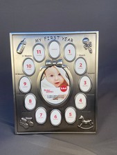 Baby's First 1st Year Silver Frame  13 Picture Openings Collage -NEW