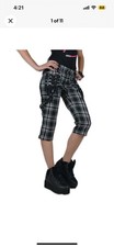 Tripp Punk Rocker Goth Skate Biker Gothic Straps Plaid Capri Shorts Pants