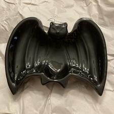    Vintage Black Bat Halloween Candy Dish Bowl Ceramic