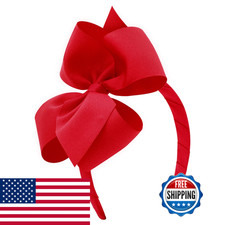 Wee Ones Girls Small King Grosgrain Hair Bow On Matching Wrapped Headband Red