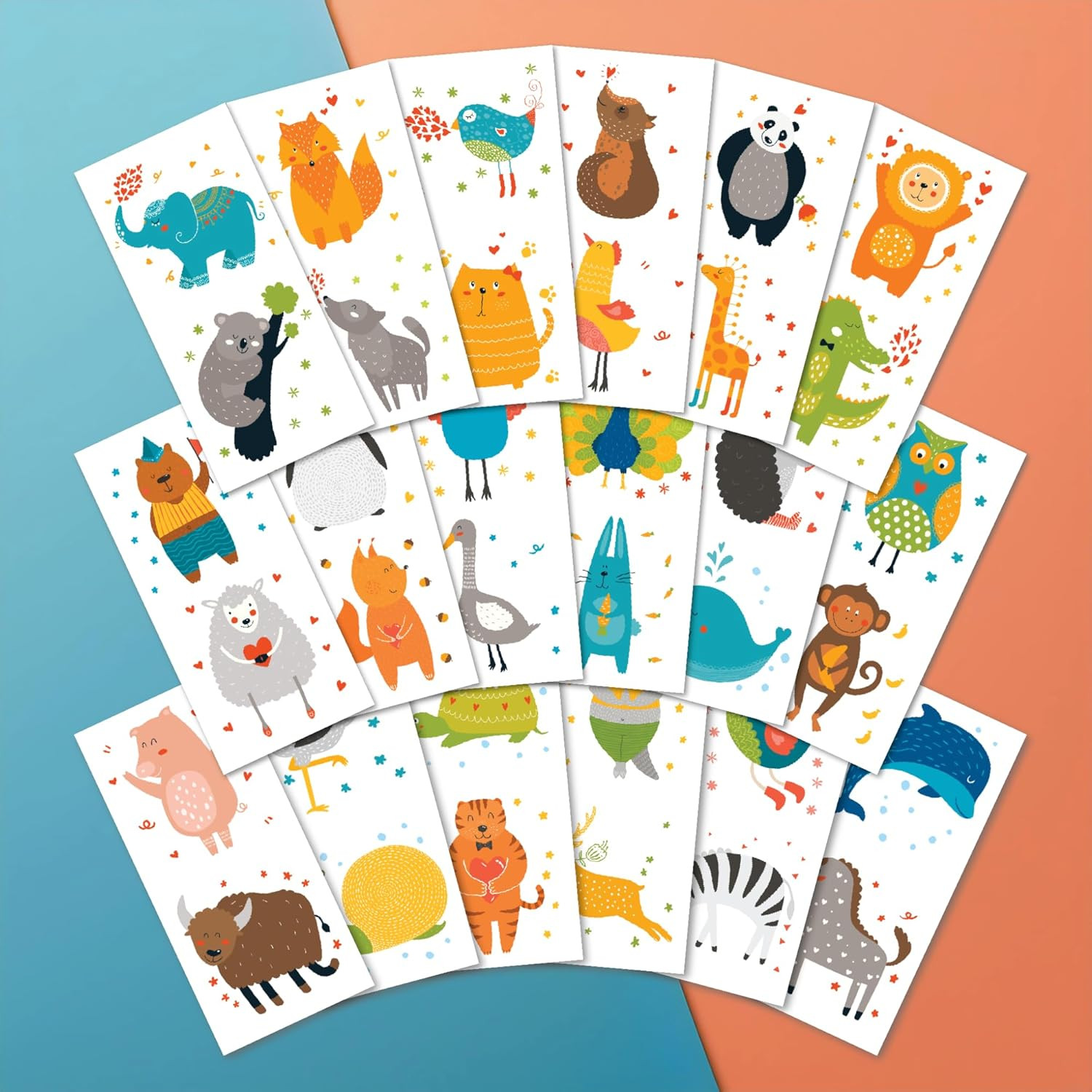 Cute Zoo Animals 36 Temporary Fake Tattoo Set, 18 Individually Wrapped Sheets | 