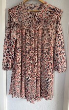 Wallis, Pink/navy & cream animal print, pleated, tiered Mini Dress, Size 14, Pet