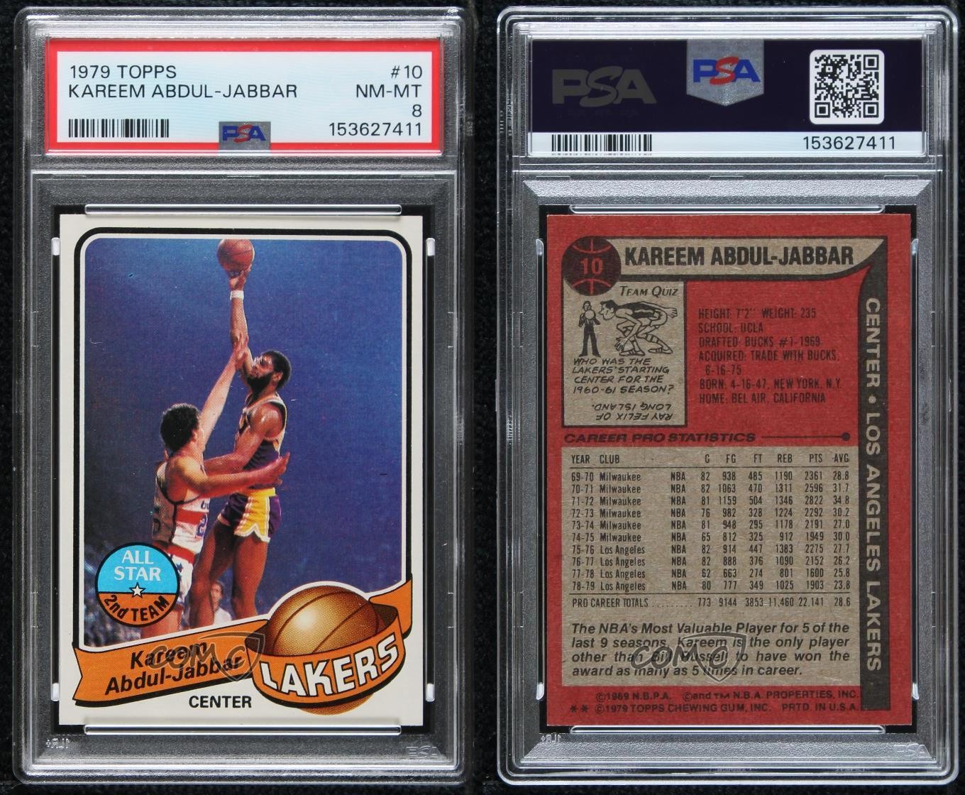 1979-80 Topps Kareem Abdul-Jabbar #10 PSA 8 HOF view 3