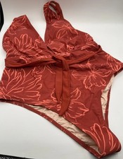 Cupshe Floral One Piece Swimsuit Wrap Tie Plunge Halter Neck Bathing Suit XL