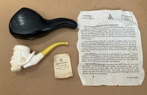 Vtg Genuine Real Meerschaum Ga-Gas Pipe Hayim Pinhas Case Paperwork