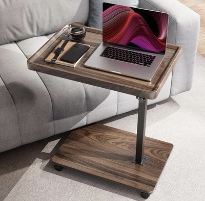 C-Shaped End Table Swivel TV Tray Height Adjustable Rolling Couch Side Table