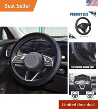 Unique Anti-slip Steering Wheel Cover - Black Blue Leather For Ultimate Control Unique Anti-slip Steering Wheel Cover - Black Blue Leather For Ultimate Control