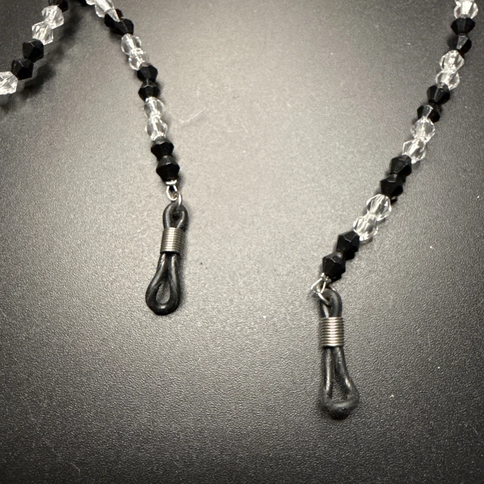 "Gafas de sol/anteojos con cuentas negras y transparentes de colección soporte de cadena ~ 27""" Foto 3 de 4