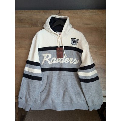 Vtg NFL Oakland Raiders Head Coach Hoodie Mens XL White Gray Mitchell & Ness NWT