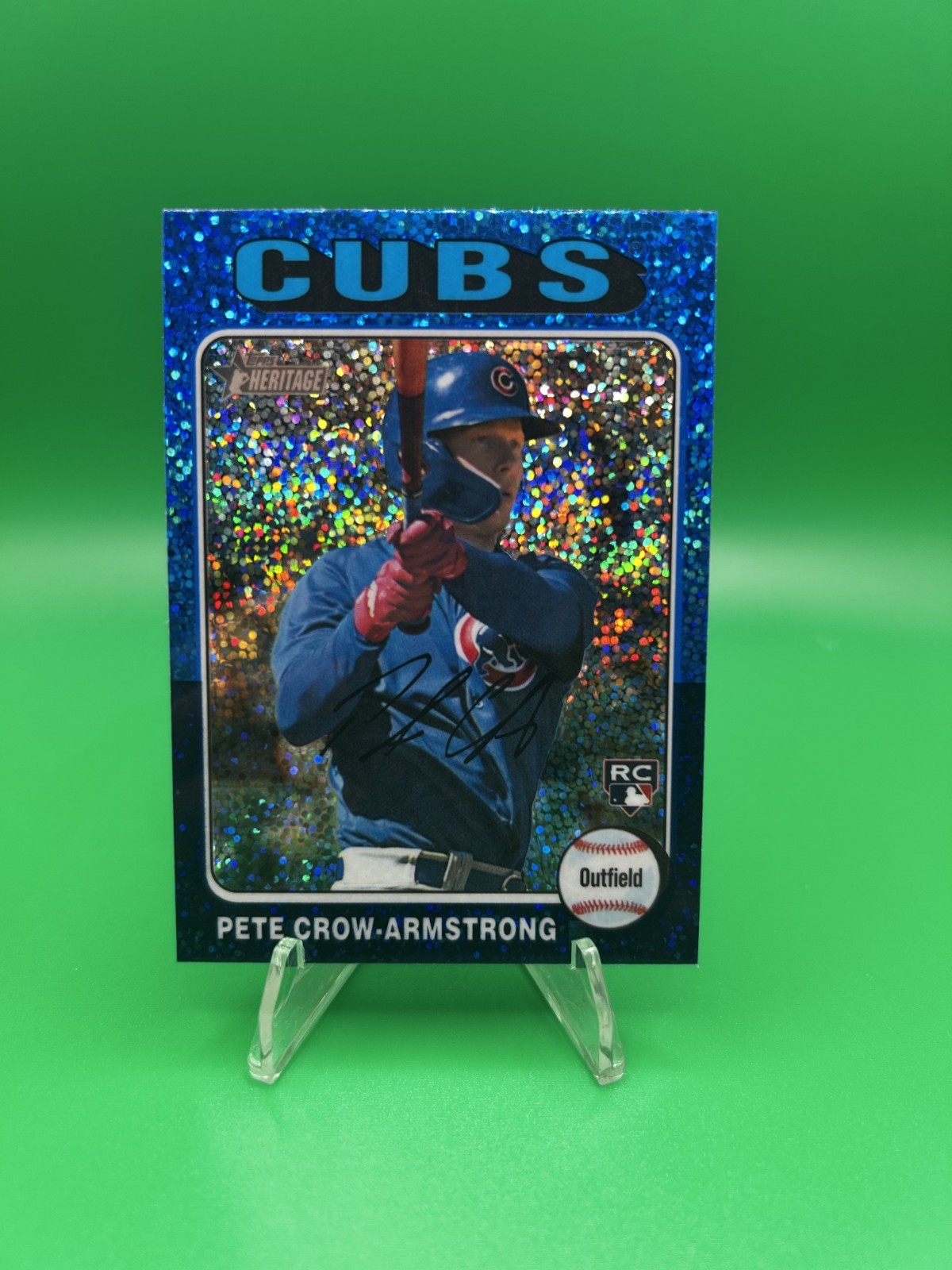 Pete Crow-Armstrong 2024 Topps Heritage #177 Chrome Blue Sparkle Refractor